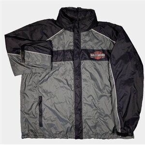 Harley Davidson Roadway Packable Rain Suit Jacket w Bag Men L NO PANTS Black Gry